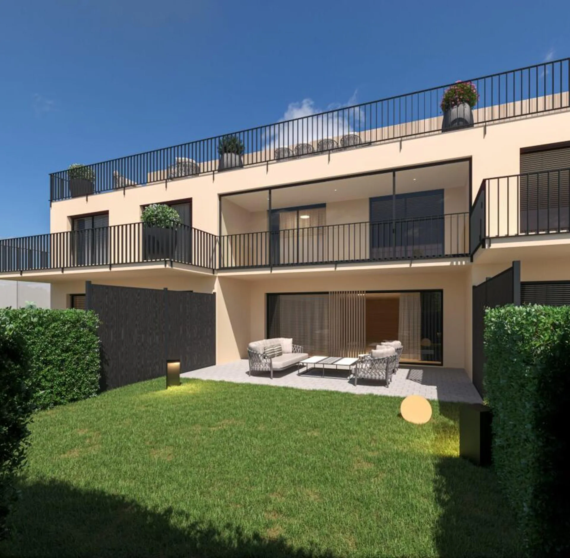 Appartement de jardin 4,5 pièces dans le style maisonnette avec terrasse, balcon et chambre principale