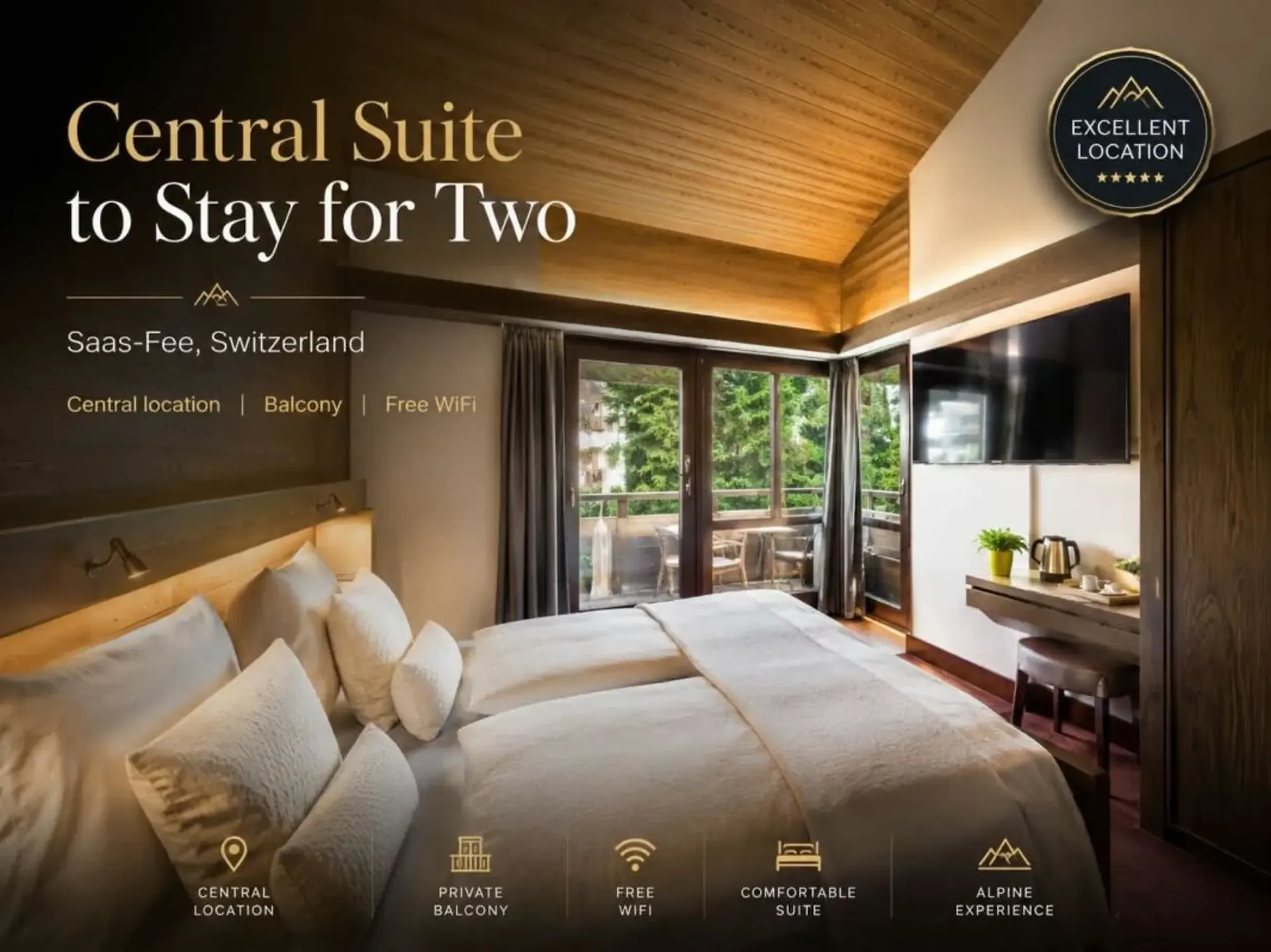 Chambre d'hôtel meublée avec balcon - à louer à la semaine à Saas-Fee