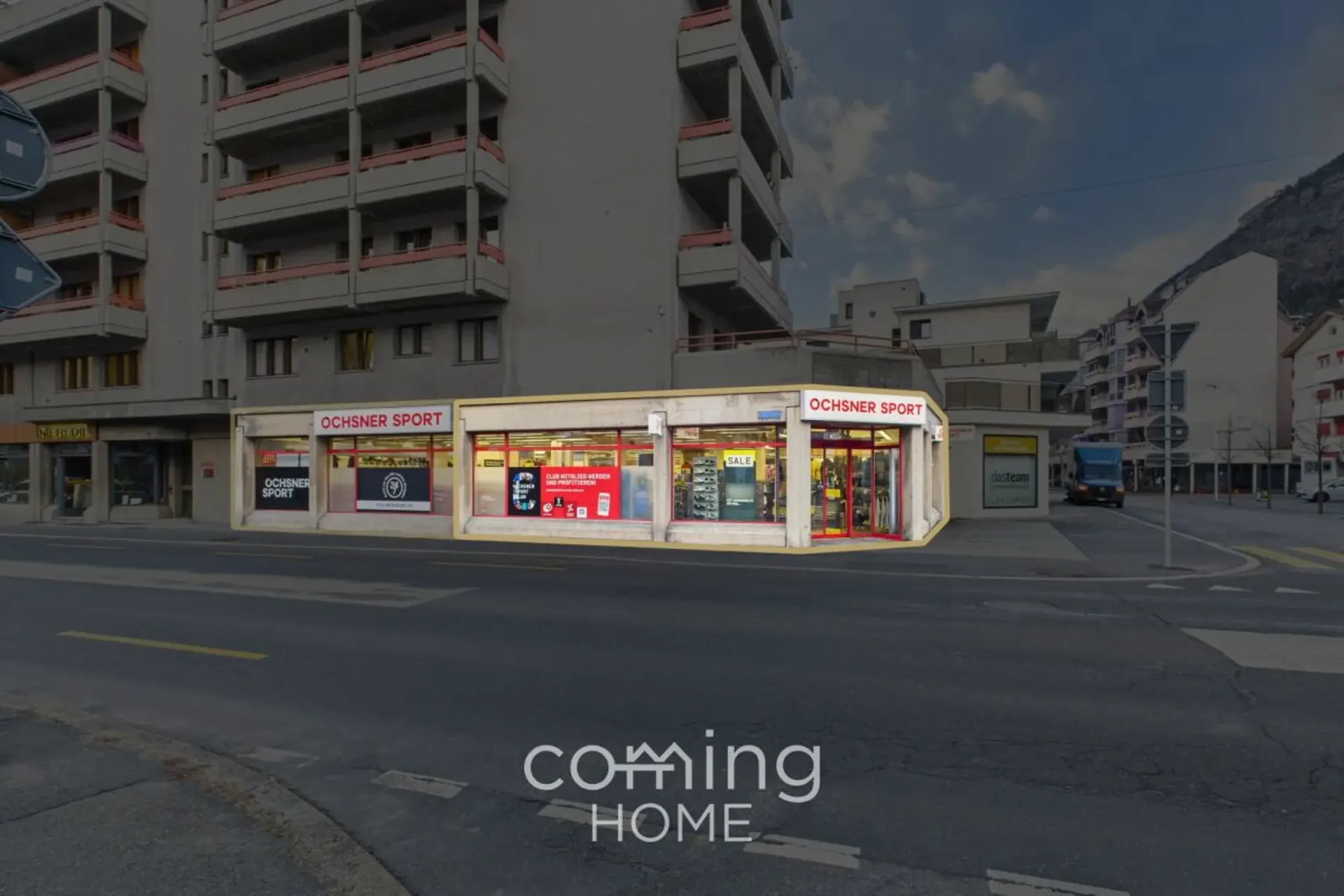 Bien visible et accessible aux personnes à mobilité réduite - 340 m² de surface commerciale au rez-de-chaussée à Viège