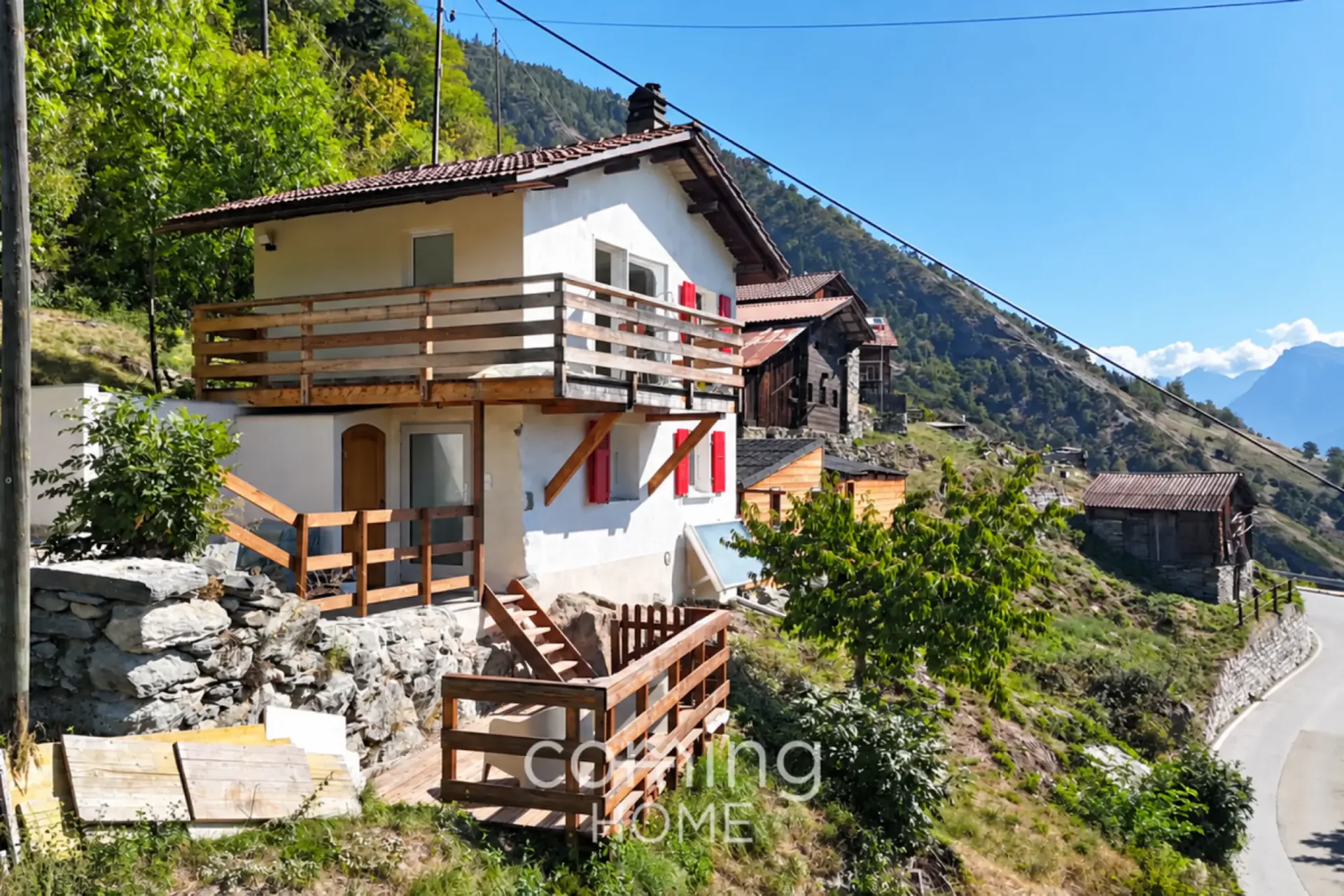 Charming tiny house in Hohtenn with a sunny terrace and mountain views