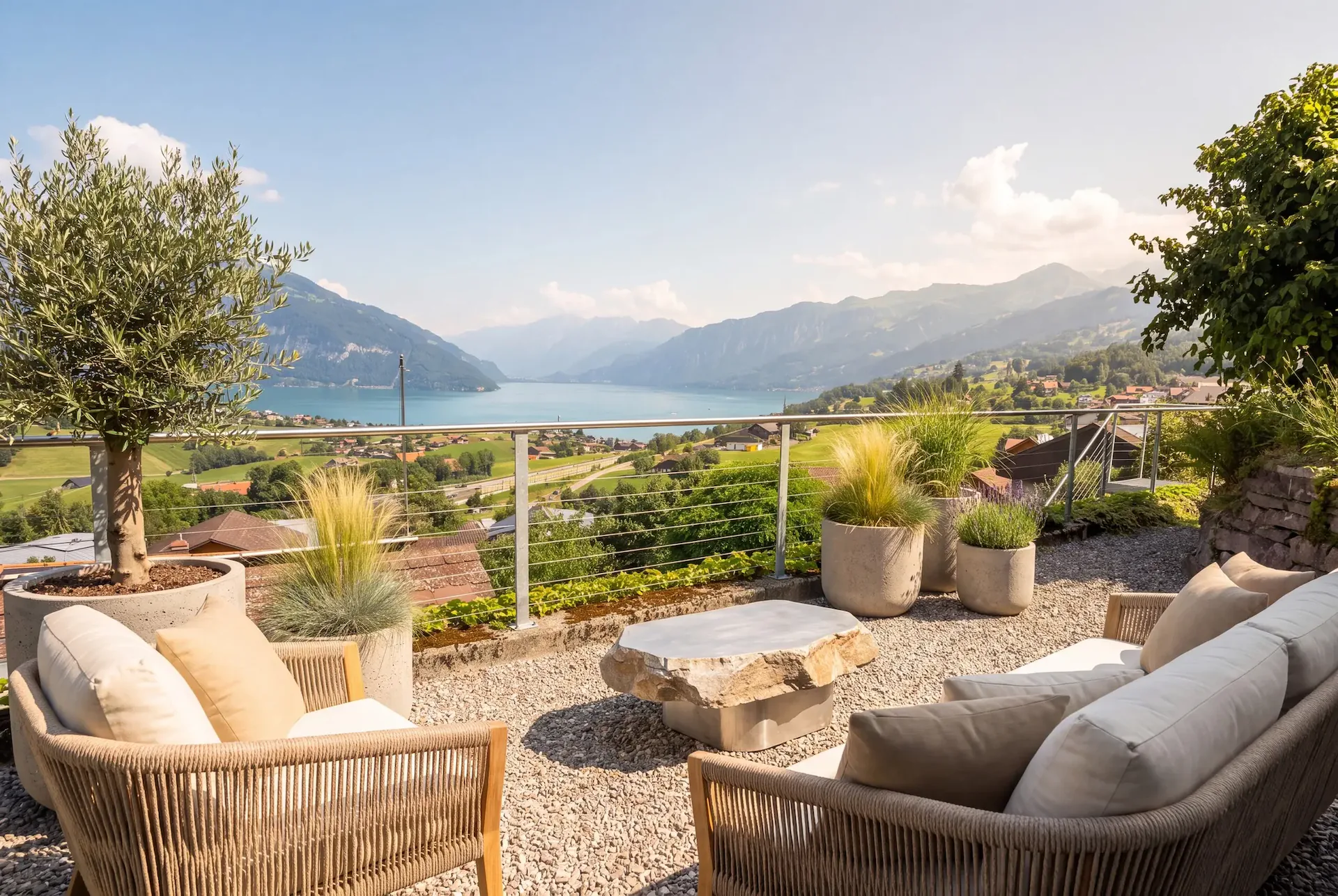 REIHENECKHAUS MIT SEE-/BERGSICHT, TERRASSE UND GARTENSITZPLATZ