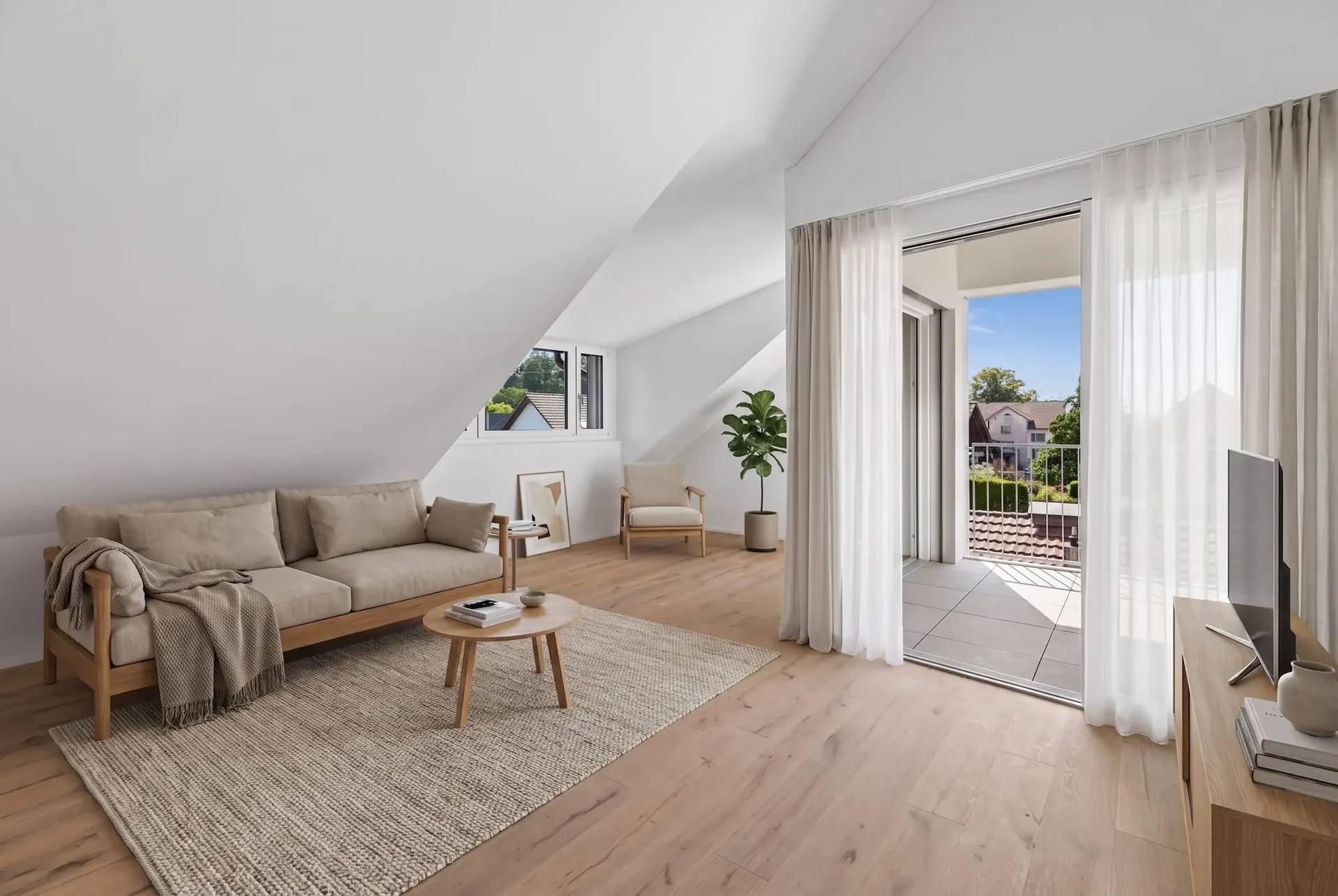 Nouveau bâtiment avec vue lointaine - appartement moderne de 3,5 pièces en mansarde avec beaucoup de confort de vie