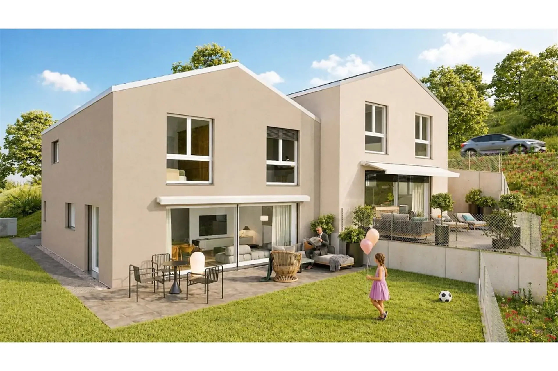 Selon vos souhaits : maison mitoyenne à la limite de la zone de construction avec vue sur la Forêt-Noire