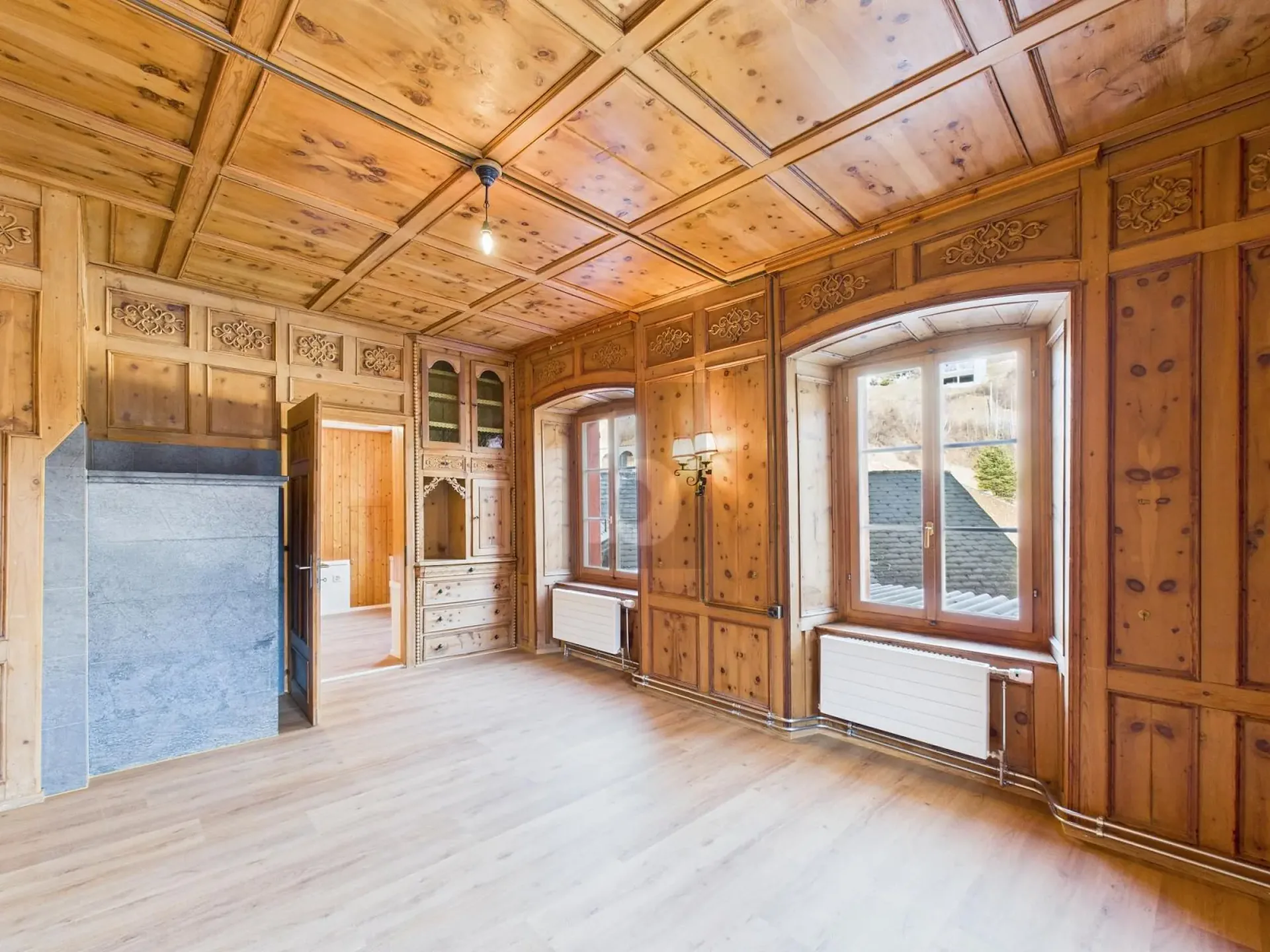 Appartement charmant rénové avec beau poêle en pierre mouchetée