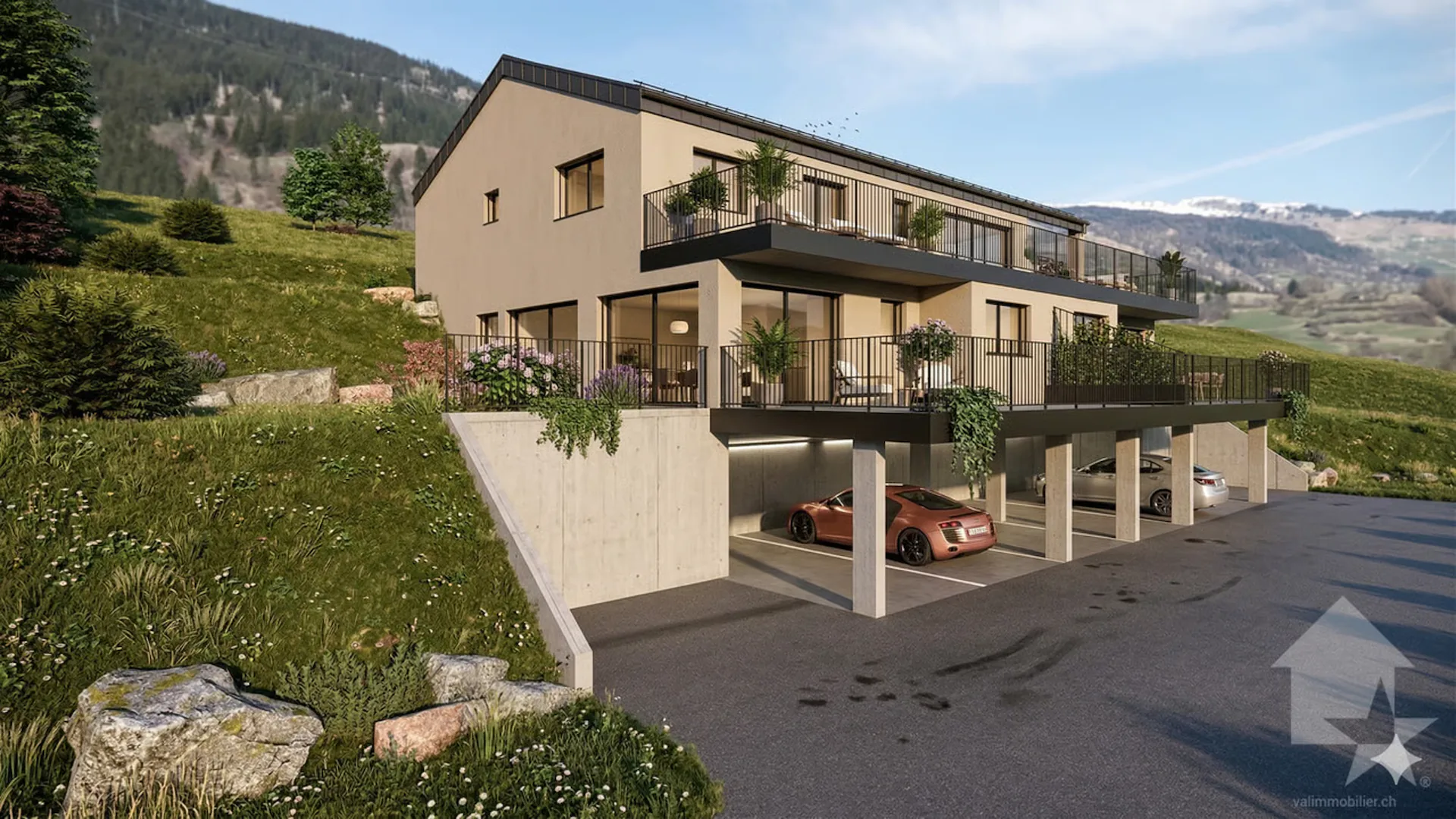 Appartement mit 3.5 Zimmern in Veysonnaz mit Terrasse und Rasen