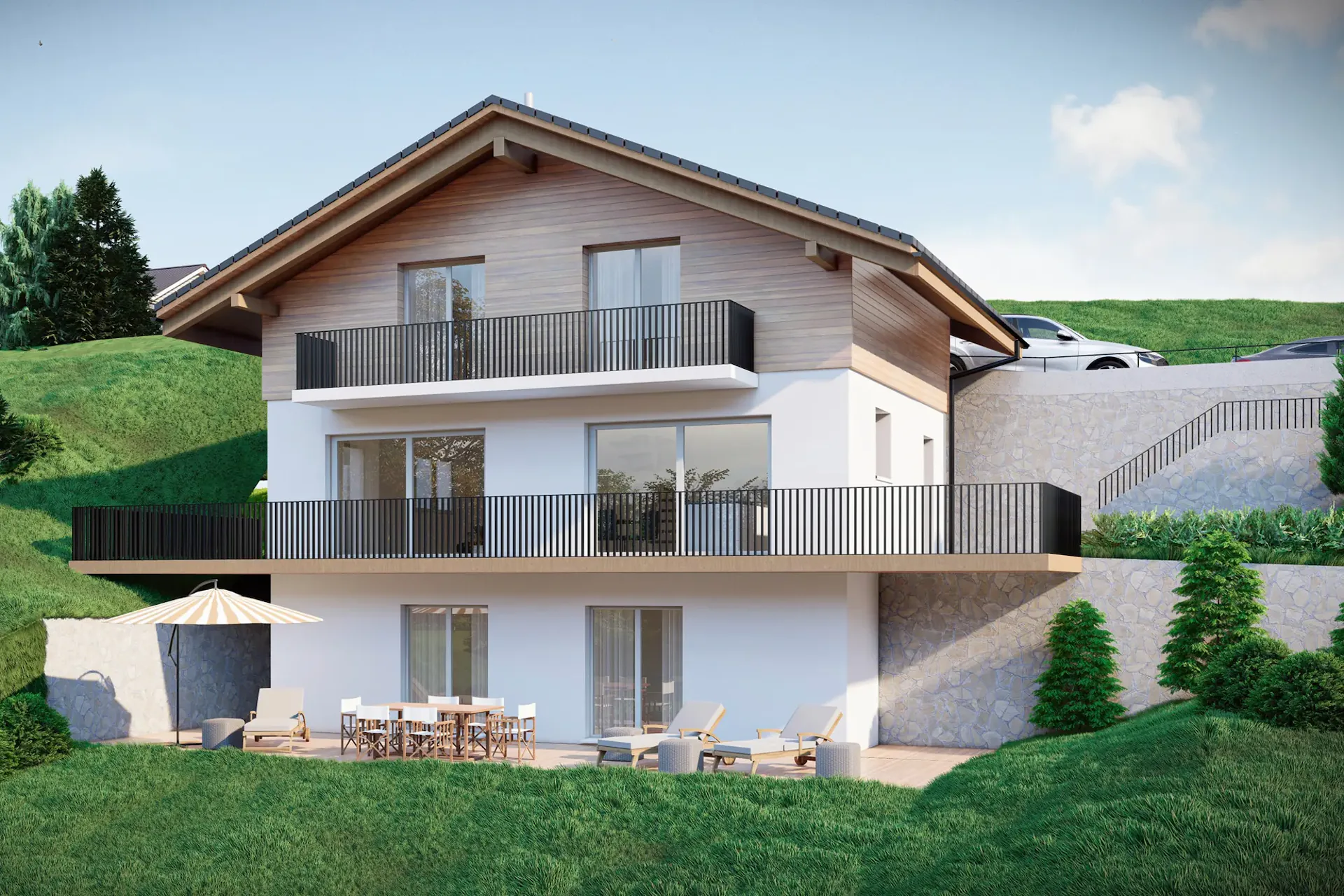 Newly built 5 to 6 room single-family house in a scenic hillside location