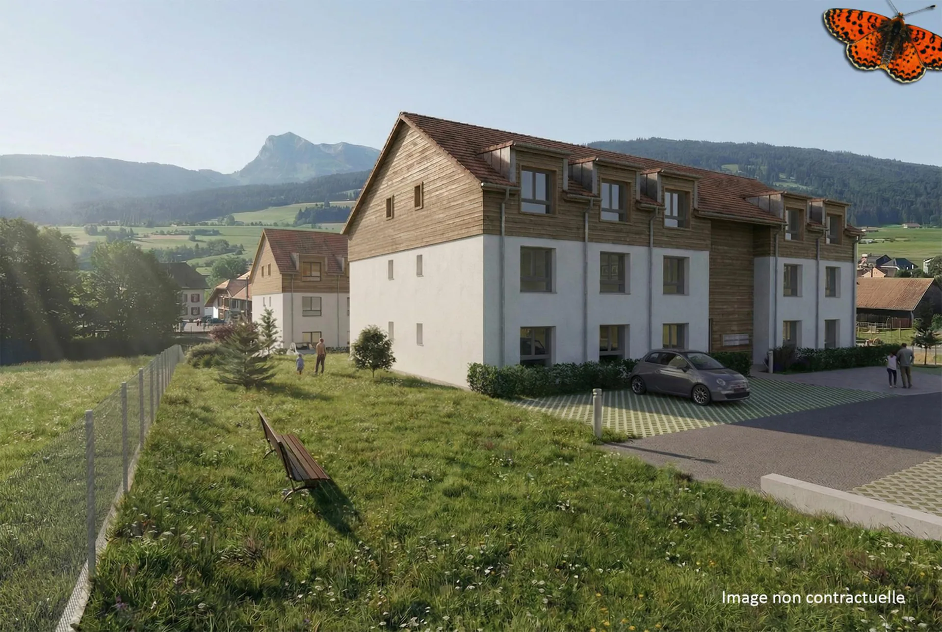 Superbes 3½ mit großer Terrasse und eigenem Garten mit Blick auf die Préalpes