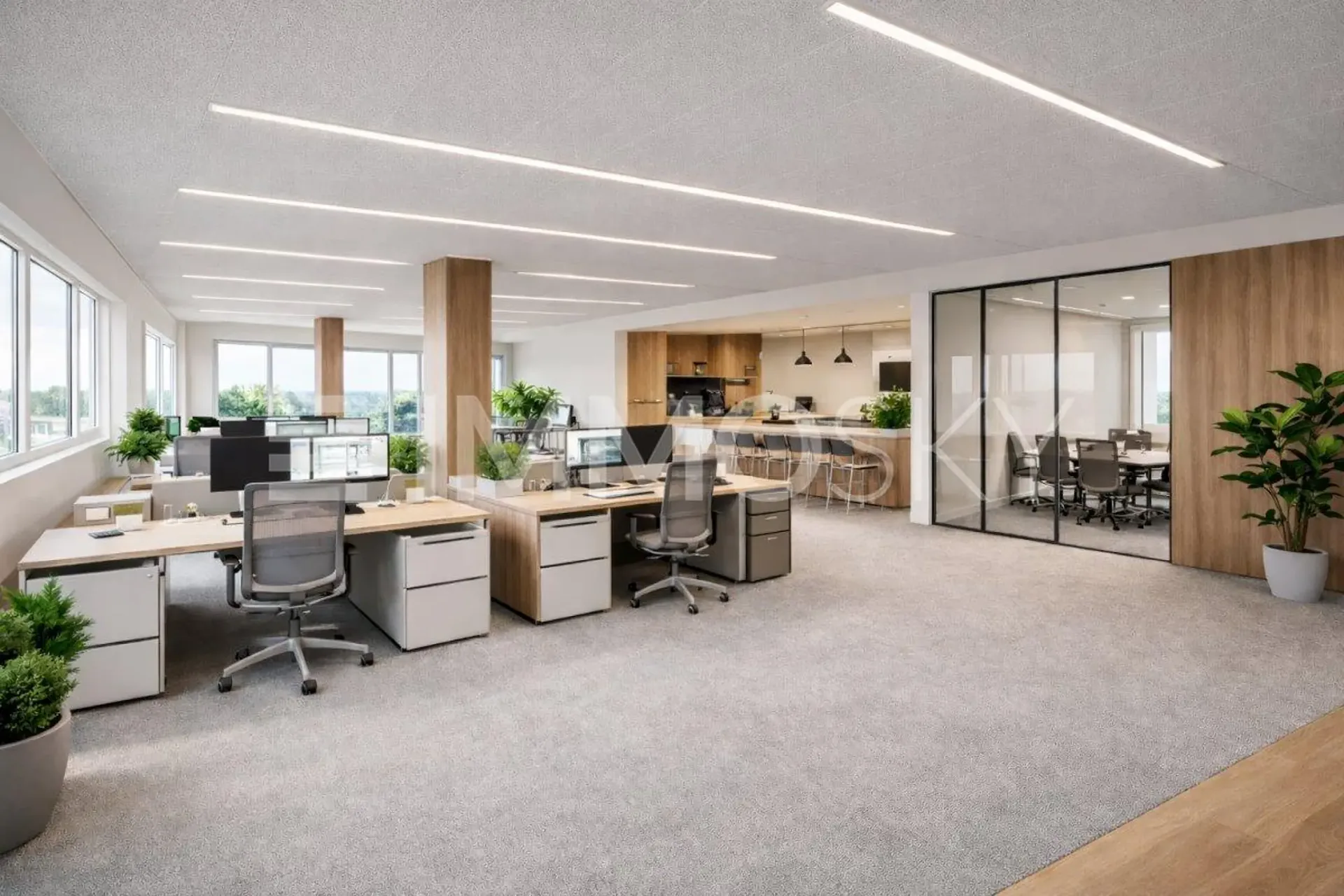 Surface de bureau en état de shell dans un immeuble neuf