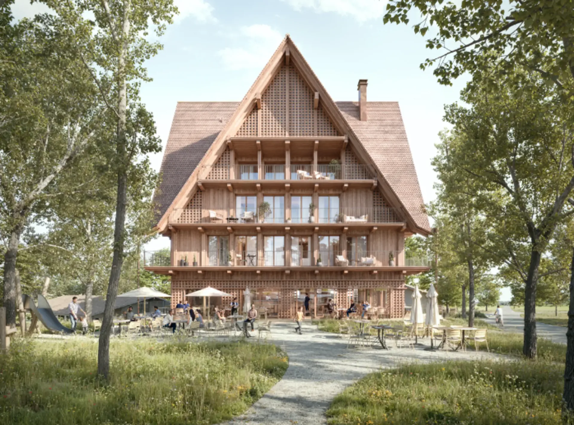 Newly built restaurant Schützen Unterägeri with terrace in the leisure and recreation area