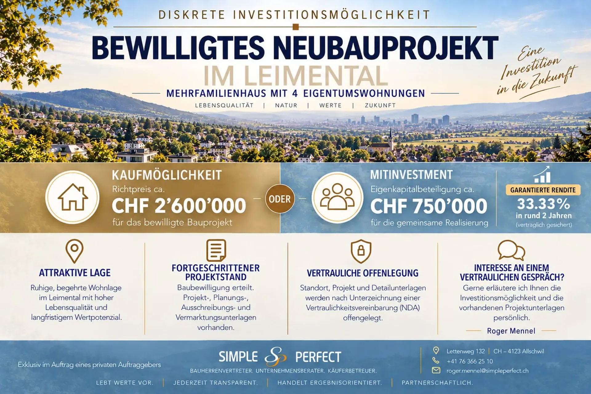 Diskrete Investitionsmöglichkeit – bewilligtes Neubauprojekt im Leimental!