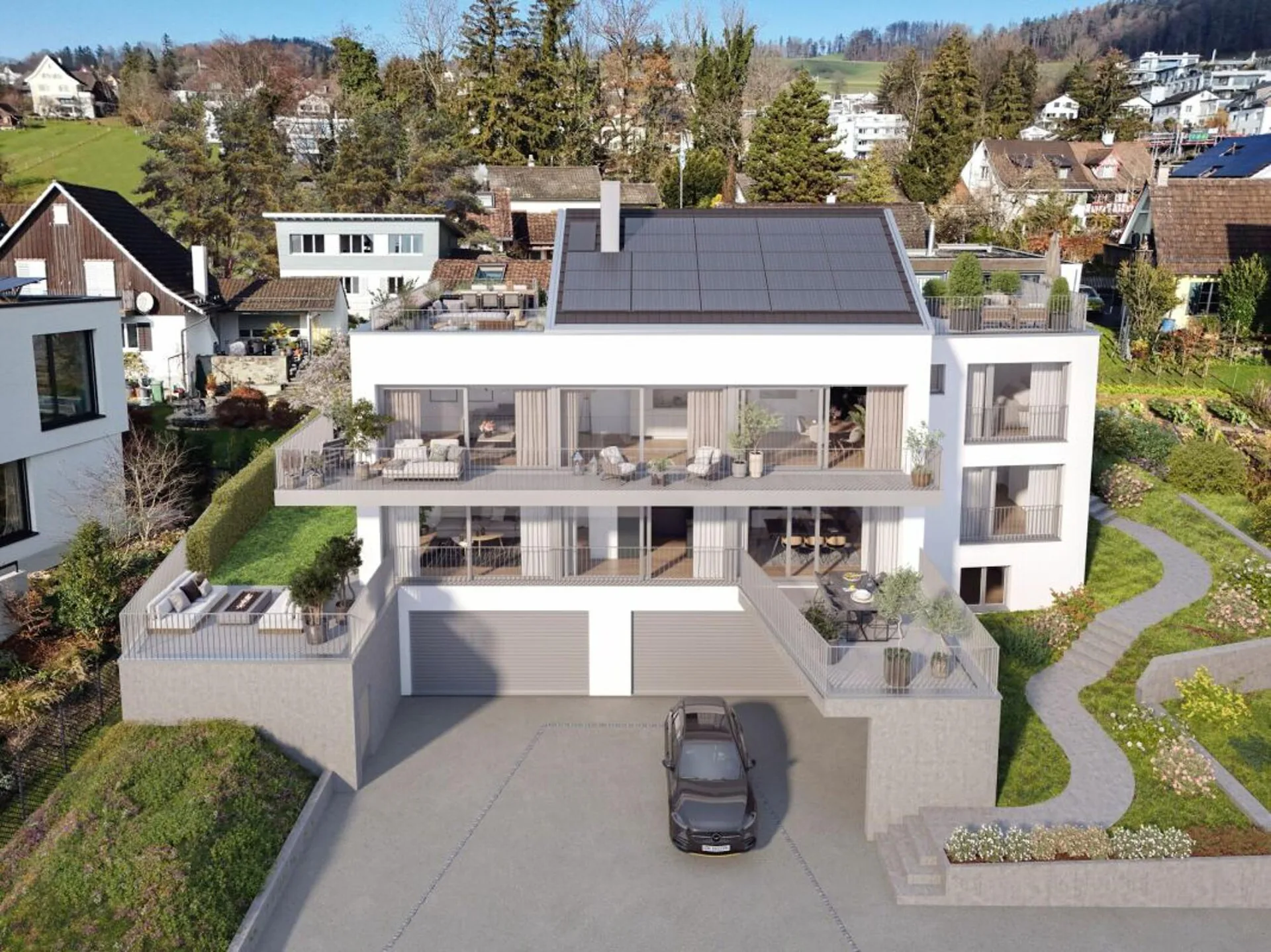 Neubau Perle in Stäfa: Zwei Wohneinheiten, Garten, Dachterrassen & Seesicht