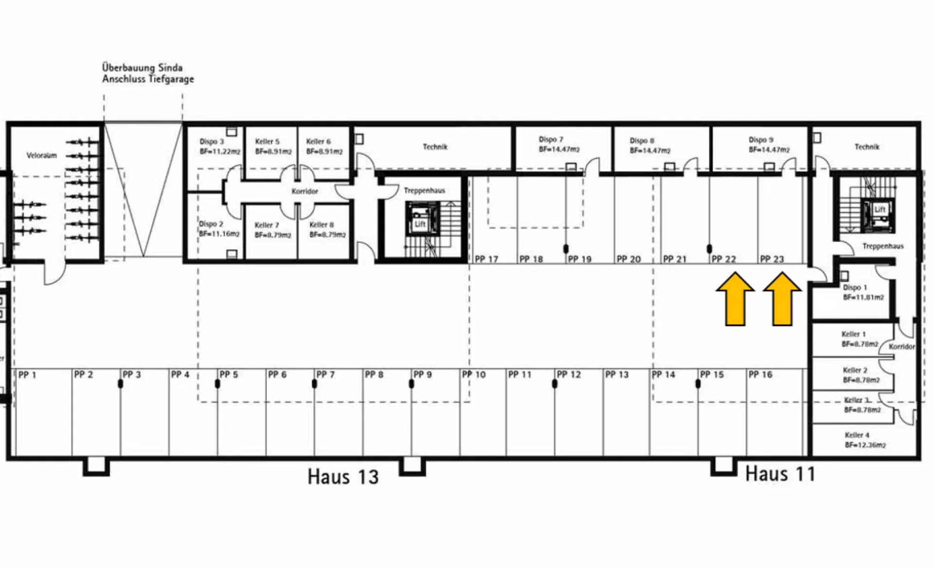 Comfortable underground parking spaces in the Wiesental development in Buchs for rent