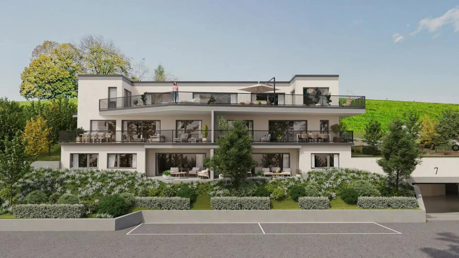 Le démarrage de la construction a eu lieu : Sculpture moderne avec une vue lointaine : Appartements neufs au Galtberg