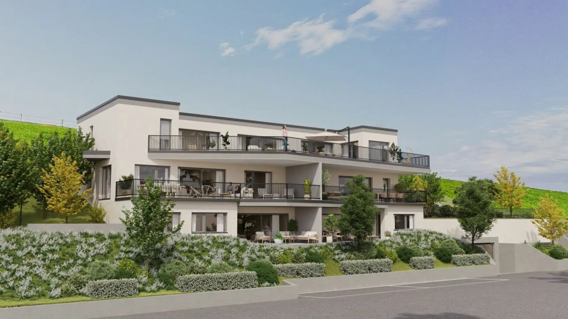 Sculpture moderne avec vue lointaine : appartements neufs au Galtberg