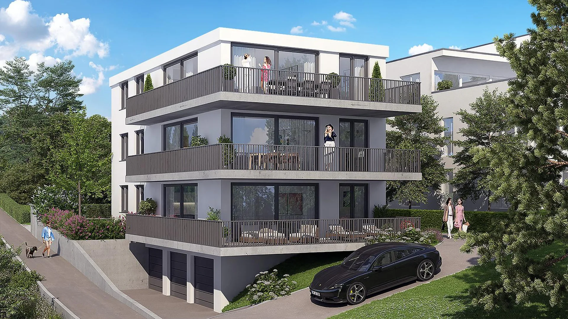 Modern 3.5-room new building apartment with balcony and garage in Dornach