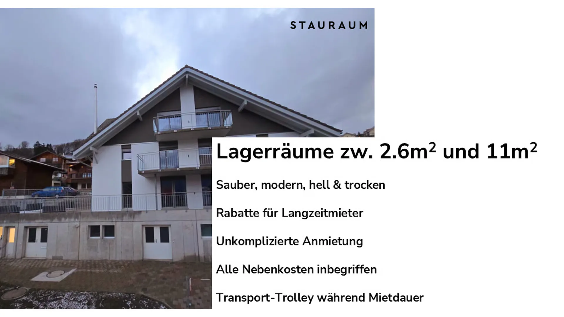 Locale di stoccaggio 2.9m2 & 11m2 - accesso a livello del suolo