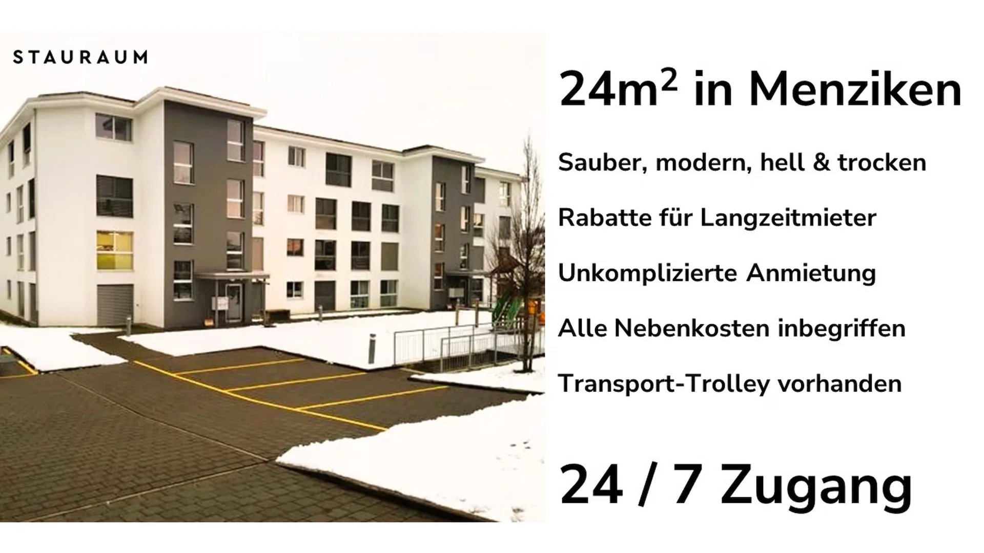 Local de stockage de 24m2. Simple, moderne et sec.